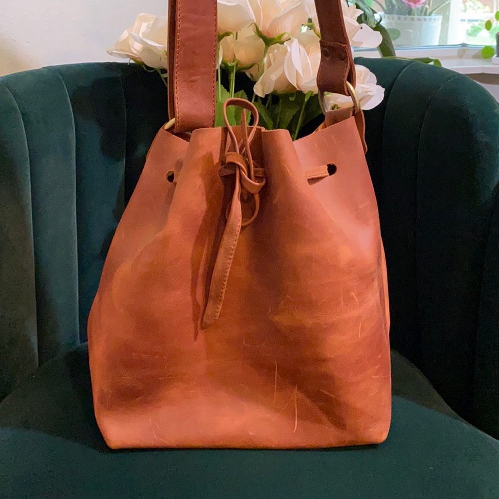 Genuine Leather Bucket Bag
